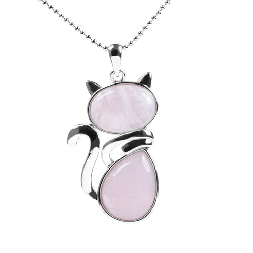 Buddha Stones "Wishing You Love and Kindness" Cat Rose Quartz Necklace Includes Gift Message Card