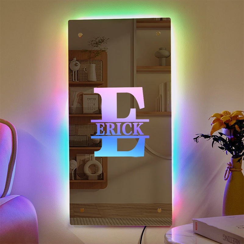 Personalized Name LED Neon Sign Mirror with Uppercase Letter - Customized Illuminated Name Mirror - Wall Art Light Up Mirror - Best Birthday, Anniversary & Christmas Gift for Family and Friends