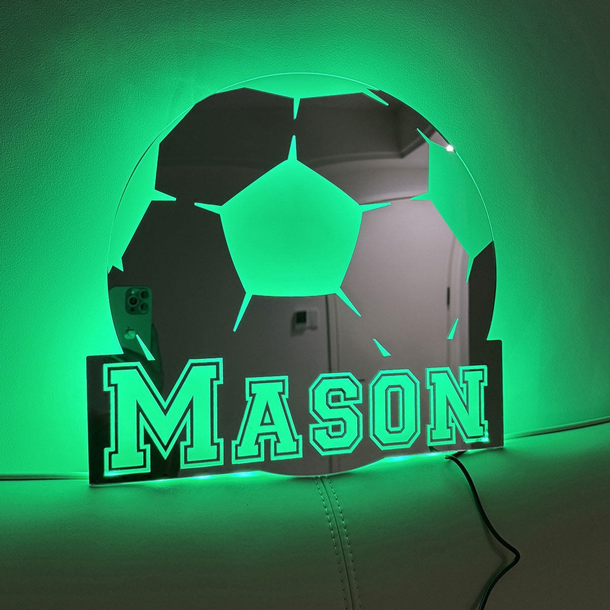 Personalized Football Style Name Mirror Sign - Custom Illuminated Name Mirror Sign - Cool Bedroom Decoration or Party Decoration for Sports Lover