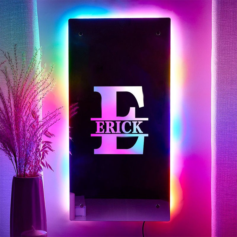 Personalized Name LED Neon Sign Mirror with Uppercase Letter - Customized Illuminated Name Mirror - Wall Art Light Up Mirror - Best Birthday, Anniversary & Christmas Gift for Family and Friends