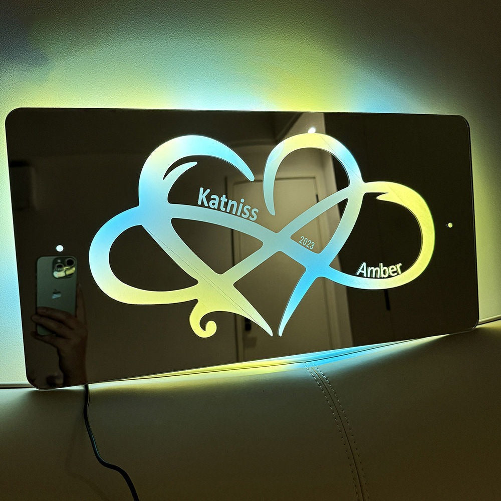 Personalized Couple Names Mirror Sign - Infinity Interweaving Love Mirror Sign - Best Valentine's Day Gifts for Couples