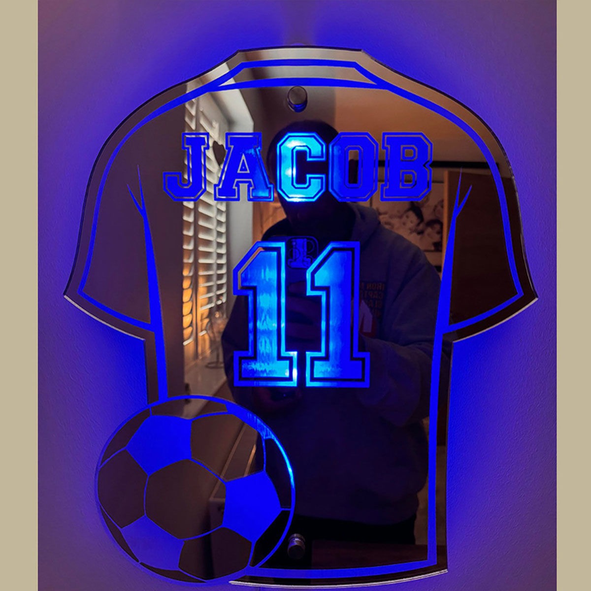 Personalized Football Jersey Jersey Mirror Sign with Jersey Number- Custom Illuminated Name Mirror Sign - Cool Bedroom Decoration or Party Decoration for Sports Lover