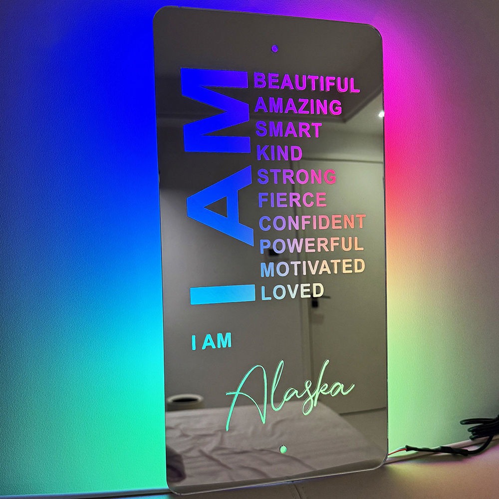 Personalized Name LED Neon Sign Mirror - Customized Illuminated Name Mirror - Personalized Affirmation Mirror - Wall Art Light Up Mirror - Best Birthday, Anniversary & Christmas Gift for Family and Friends