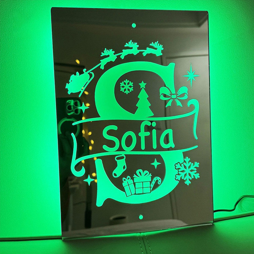 Personalized Name LED Neon Sign Mirror with Uppercase Letter - Christmas-themed Mirror Signs