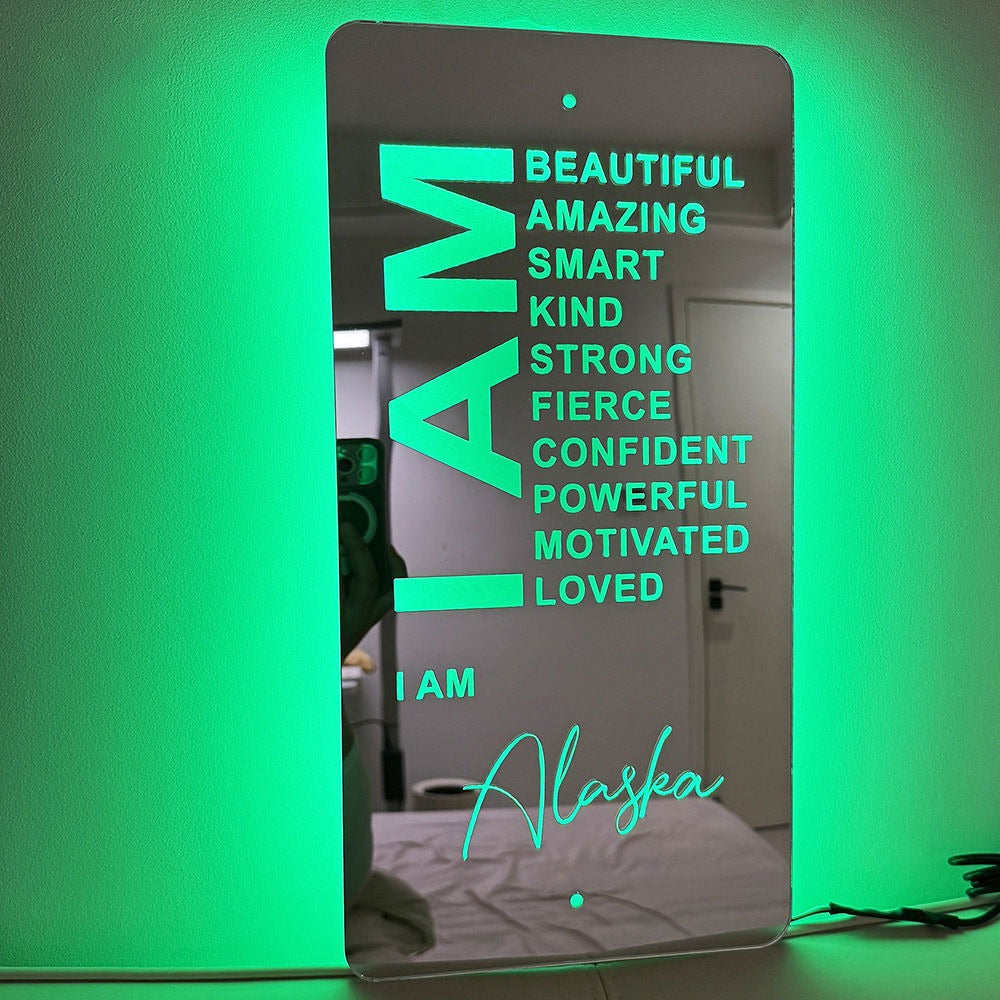 Personalized Name LED Neon Sign Mirror - Customized Illuminated Name Mirror - Personalized Affirmation Mirror - Wall Art Light Up Mirror - Best Birthday, Anniversary & Christmas Gift for Family and Friends