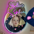 Personalized Round Names Mirror Sign with Hello - Cool Bedroom Decoration or Party Decoration for Girls