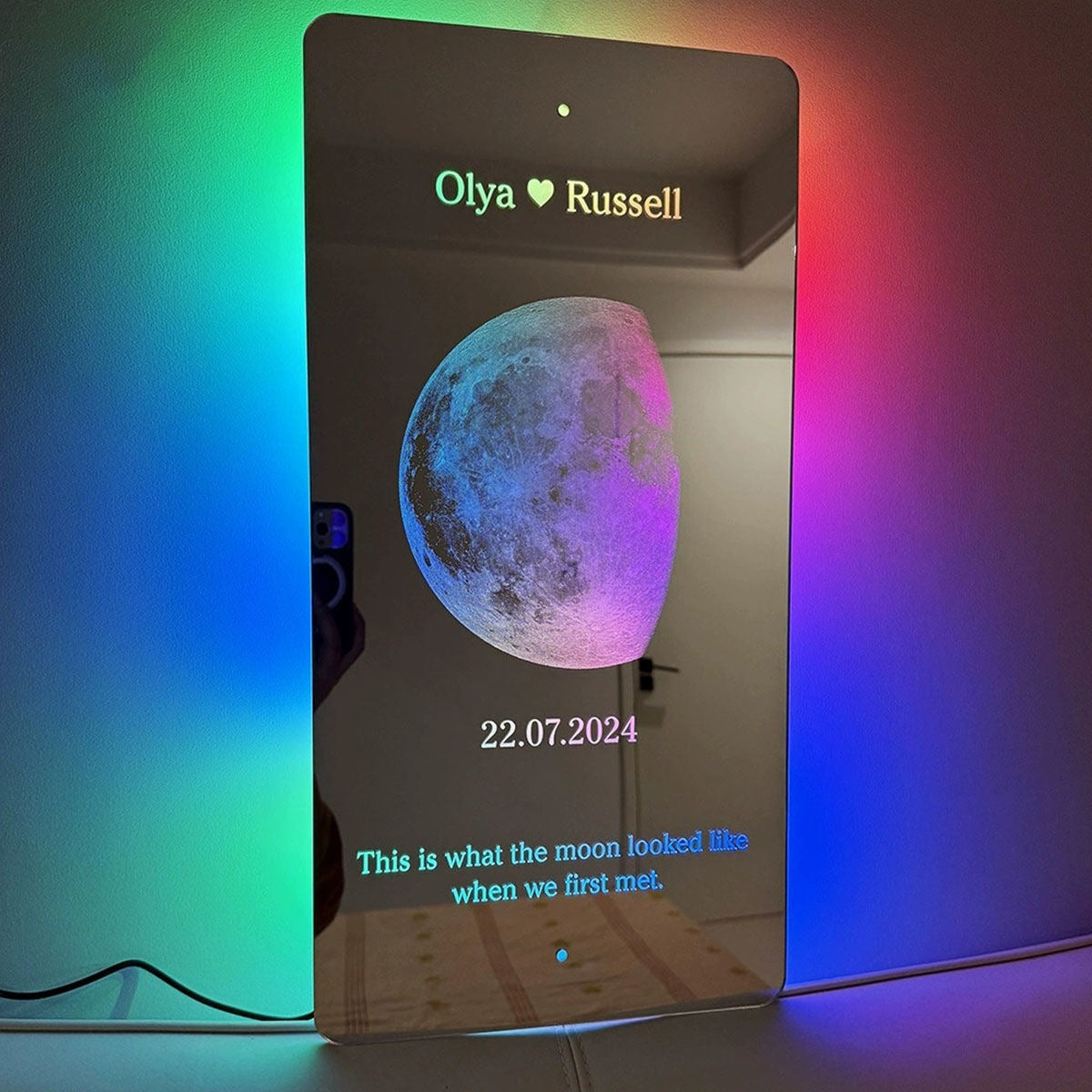 Personalized Moon Phase Mirror Sign - Couples Anniversary Moon Phase Mirror with Names and Text - Best Gifts for Boyfriend, Girlfriend and Family