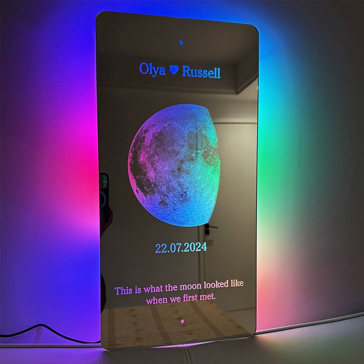 Personalized Moon Phase Mirror Sign - Couples Anniversary Moon Phase Mirror with Names and Text - Best Gifts for Boyfriend, Girlfriend and Family