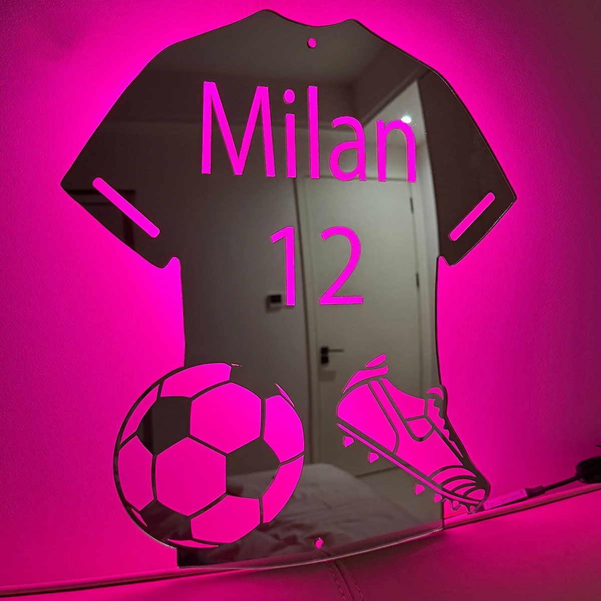 Personalized Football Jersey Mirror - Custom Illuminated Name Mirror Sign - Cool Bedroom Decoration or Party Decoration for Sports Lover