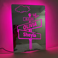 Custom Road Signs Mirror Light - Custom Mirror Sign with Couple Names and Date