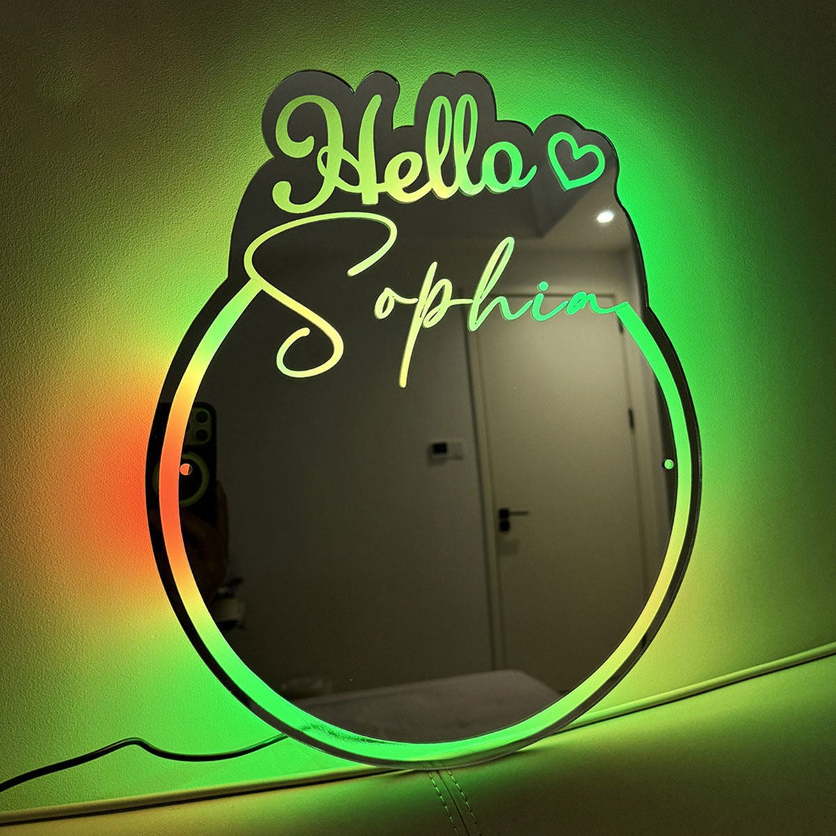 Personalized Round Names Mirror Sign with Hello - Cool Bedroom Decoration or Party Decoration for Girls