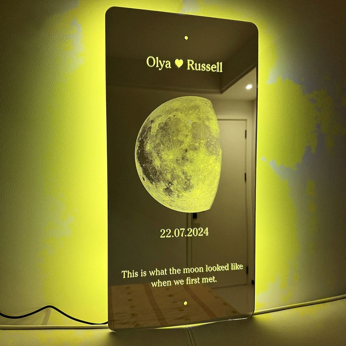 Personalized Moon Phase Mirror Sign - Couples Anniversary Moon Phase Mirror with Names and Text - Best Gifts for Boyfriend, Girlfriend and Family