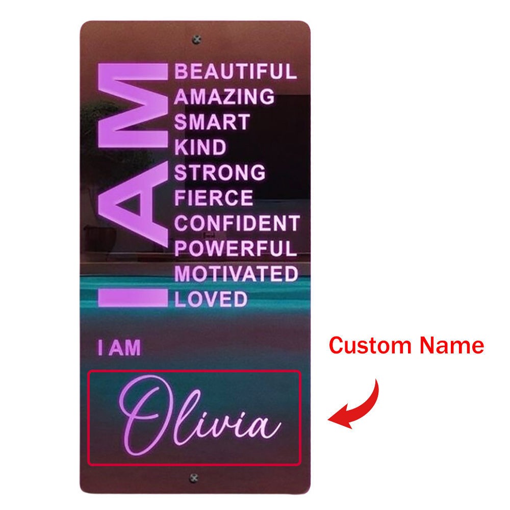 Personalized Name LED Neon Sign Mirror - Customized Illuminated Name Mirror - Personalized Affirmation Mirror - Wall Art Light Up Mirror - Best Birthday, Anniversary & Christmas Gift for Family and Friends