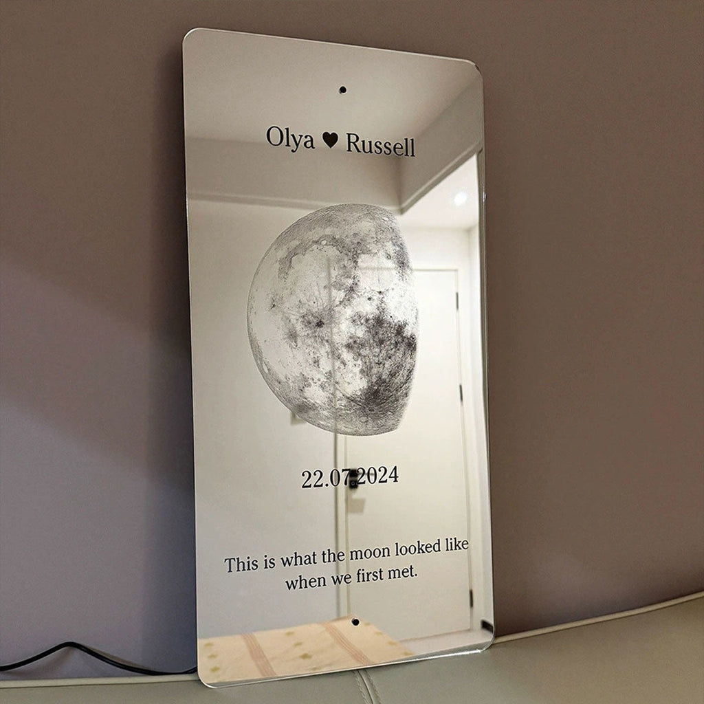 Personalized Moon Phase Mirror Sign - Couples Anniversary Moon Phase Mirror with Names and Text - Best Gifts for Boyfriend, Girlfriend and Family