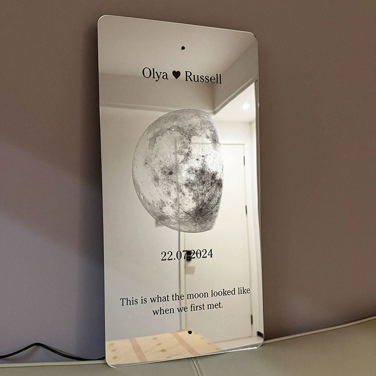 Personalized Moon Phase Mirror Sign - Couples Anniversary Moon Phase Mirror with Names and Text - Best Gifts for Boyfriend, Girlfriend and Family