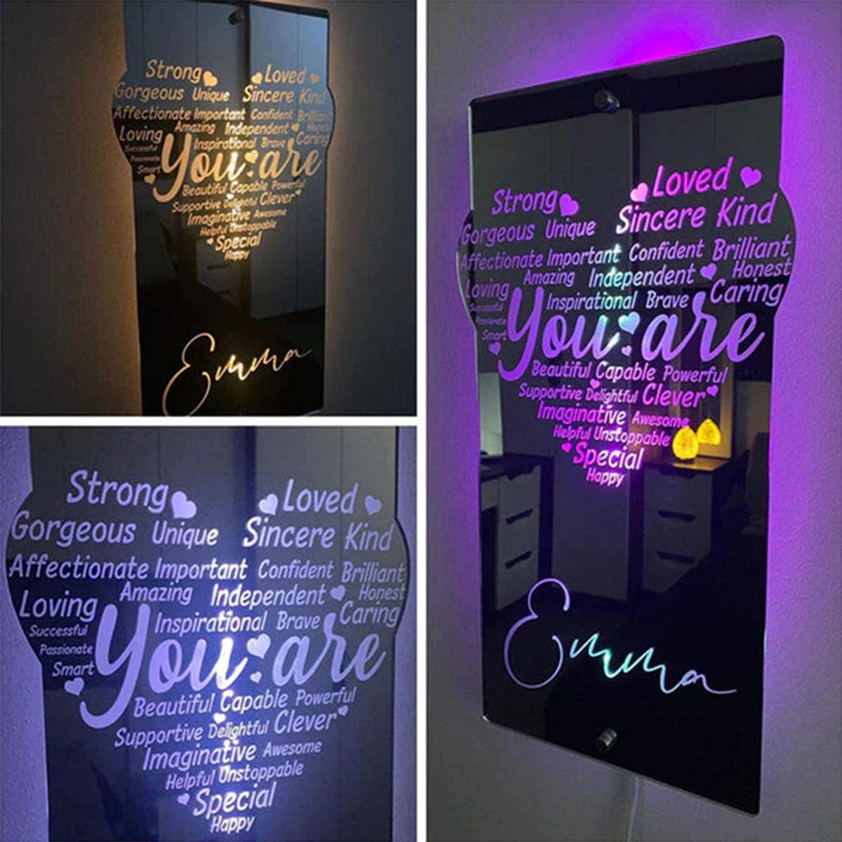 Personalized name LED neon mirror | Customized illuminated name mirror | Personalized heart-shaped mirror multi-color mirror light creative gift