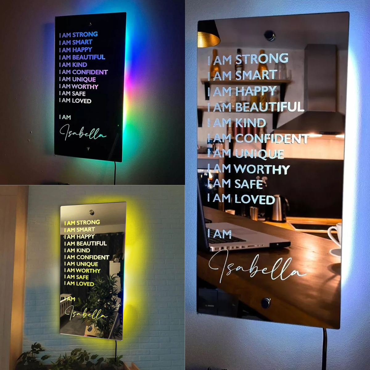 Personalized Name LED Neon Sign Mirror - Customized Illuminated Name Mirror - Personalized Affirmation Mirror - Wall Art Light Up Mirror - Best Birthday, Anniversary & Christmas Gift