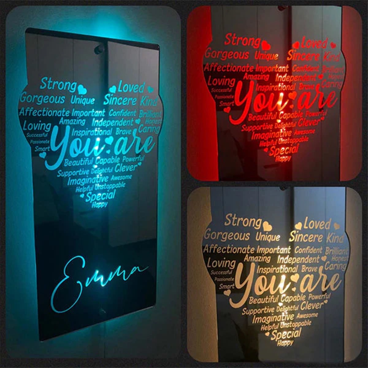 Personalized name LED neon mirror | Customized illuminated name mirror | Personalized heart-shaped mirror multi-color mirror light creative gift