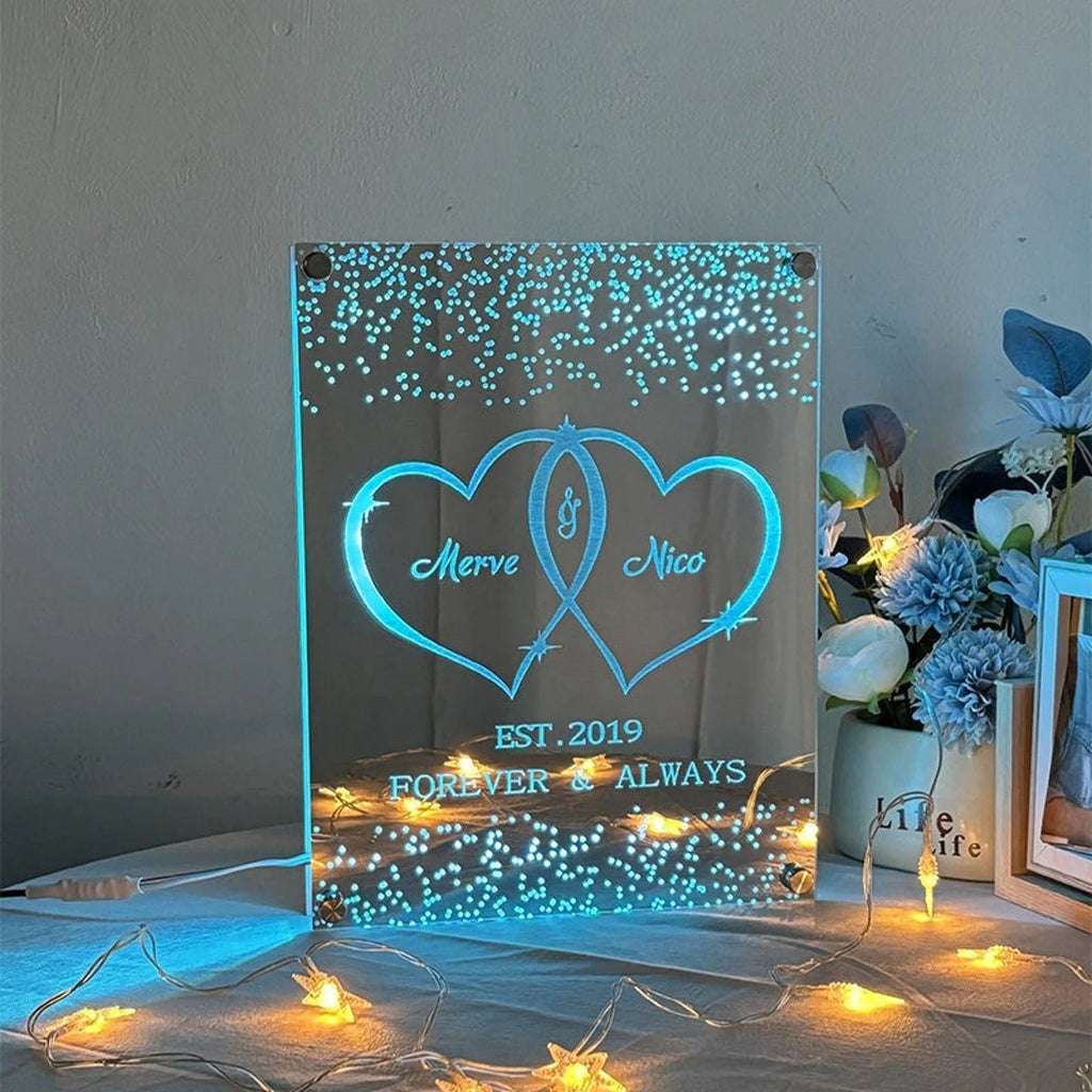 Custom Heart Mirror Sign - Personalized Mirror Sign with Couple Names and Text - Custom Mirror Night Light - Wall Decor - Best Wedding Gift, Birthday Gift for Couples