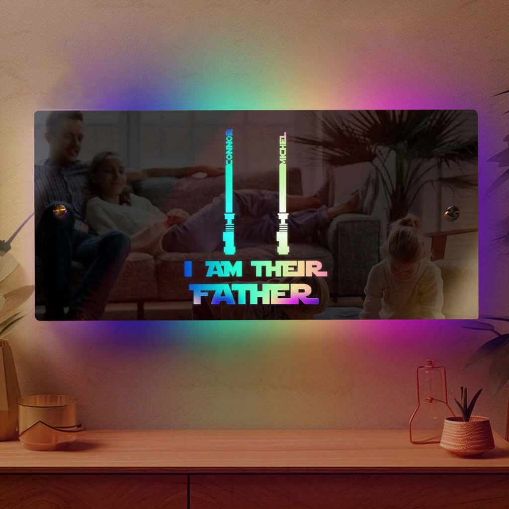 Personalized Name LED Neon Mirror - I AM THEIR FATHER Mirror - Custom Illuminated Name Mirror Sign - Cool Bedroom Decoration for Father's Day