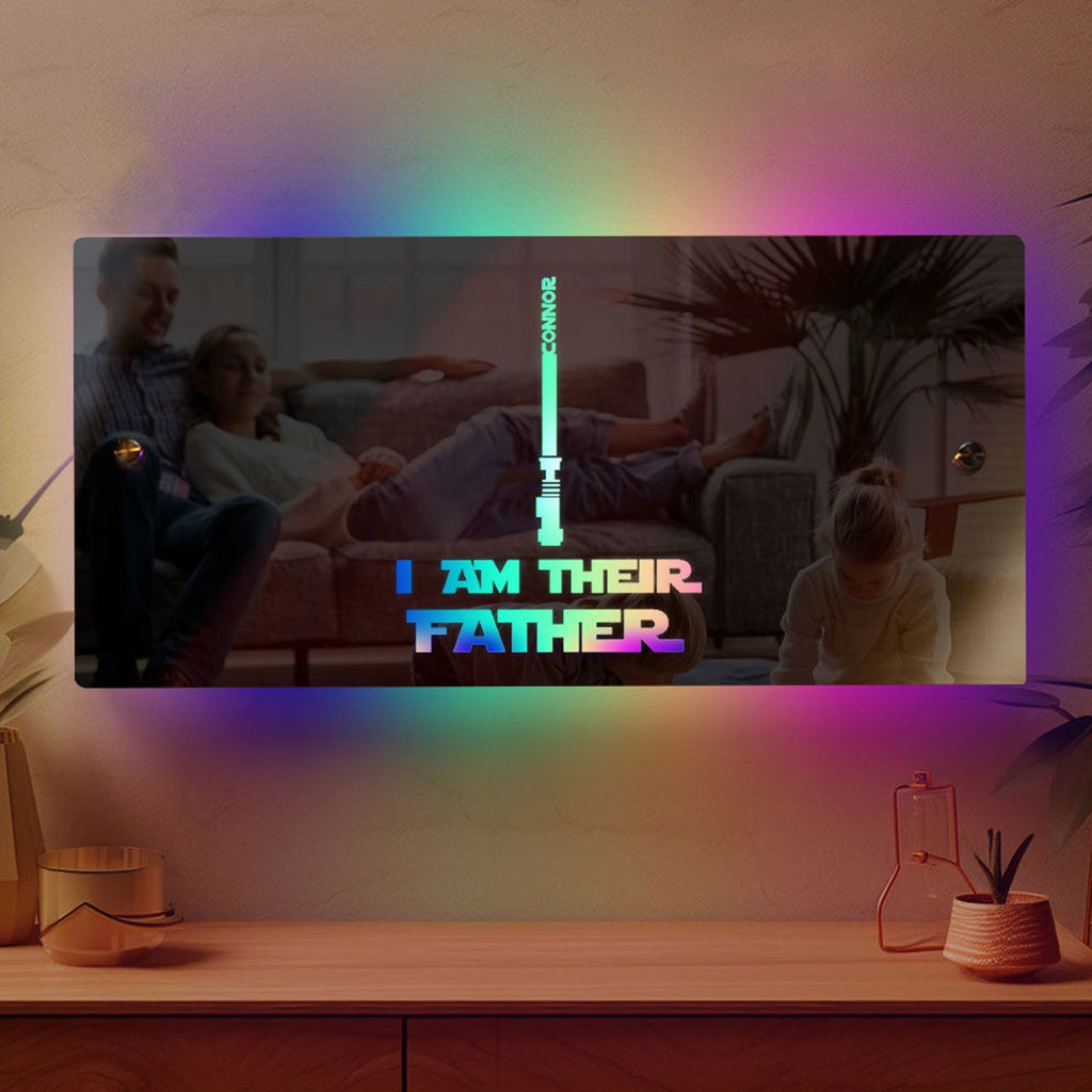 Personalized Name LED Neon Mirror - I AM THEIR FATHER Mirror - Custom Illuminated Name Mirror Sign - Cool Bedroom Decoration for Father's Day