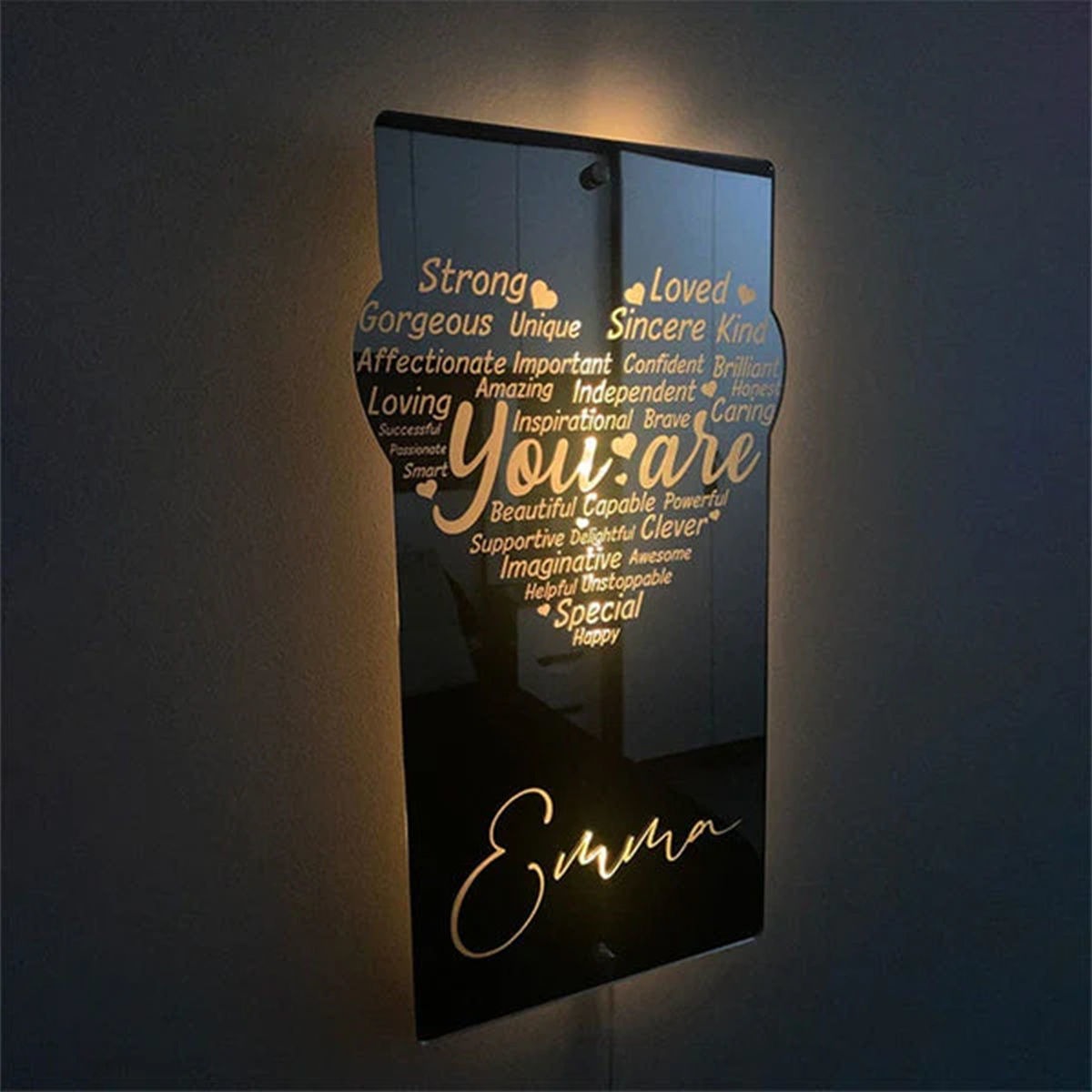 Personalized name LED neon mirror | Customized illuminated name mirror | Personalized heart-shaped mirror multi-color mirror light creative gift