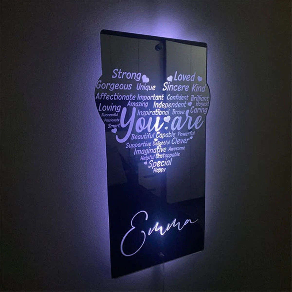 Personalized name LED neon mirror | Customized illuminated name mirror | Personalized heart-shaped mirror multi-color mirror light creative gift