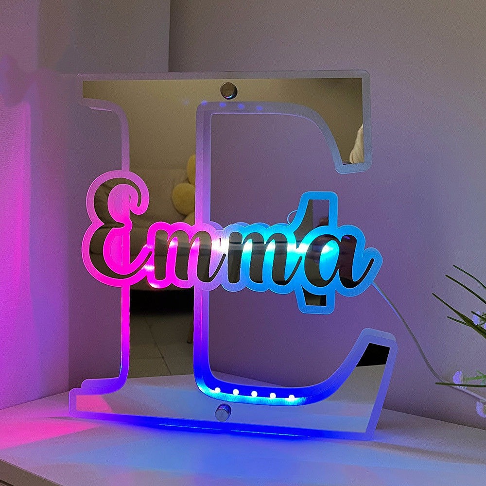 Personalized Alphabet Mirror with Name - Customized Illuminated Name Mirror - Wall Art Light Up Mirror - Best Birthday, Anniversary and Christmas Gift for Family and Friends