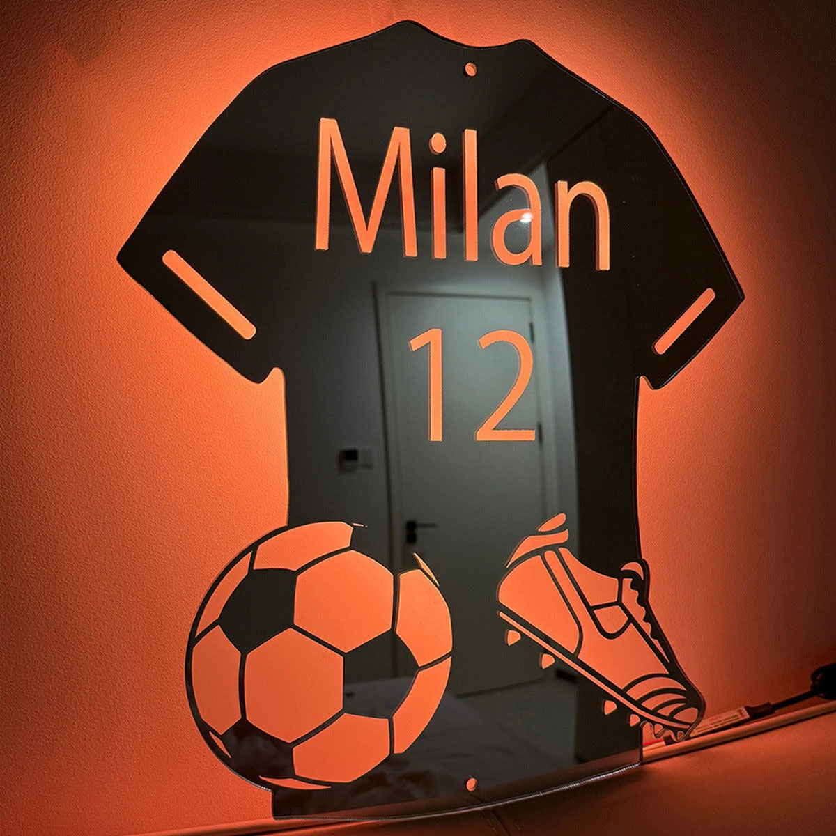 Personalized Football Jersey Mirror - Custom Illuminated Name Mirror Sign - Cool Bedroom Decoration or Party Decoration for Sports Lover