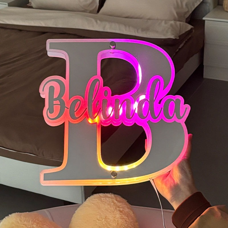 Personalized Alphabet Mirror with Name - Customized Illuminated Name Mirror - Wall Art Light Up Mirror - Best Birthday, Anniversary and Christmas Gift for Family and Friends