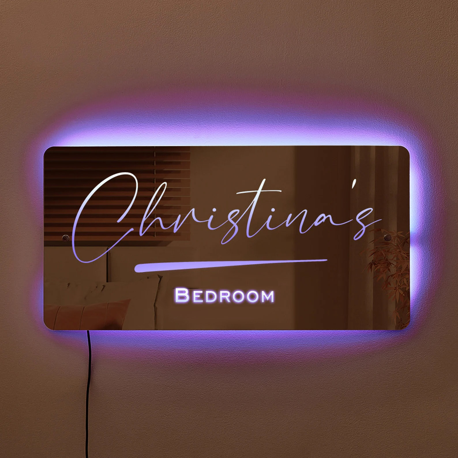 Personalized Name LED Neon Mirror | Custom Illuminated Name Mirror Sign | Cool Bedroom Decoration or Party Decoration