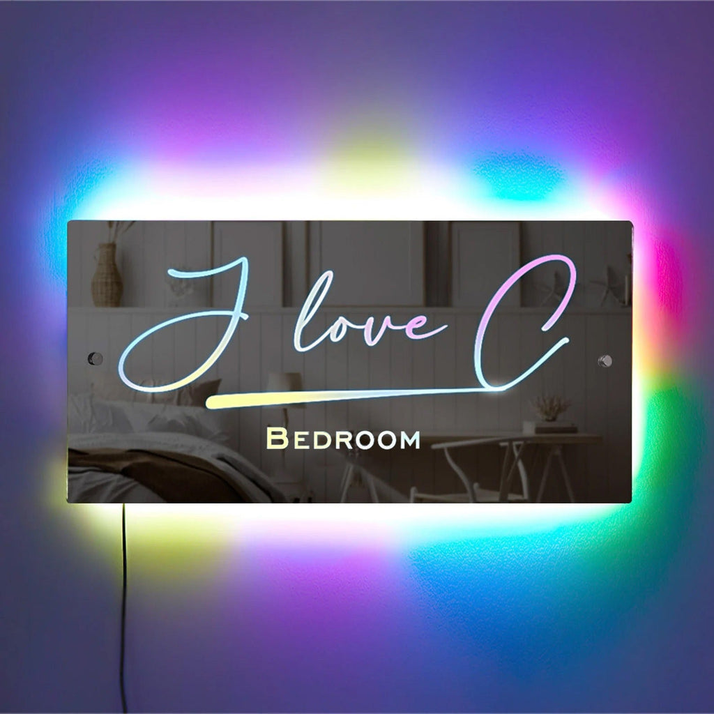Personalized Name LED Neon Mirror | Custom Illuminated Name Mirror Sign | Cool Bedroom Decoration or Party Decoration