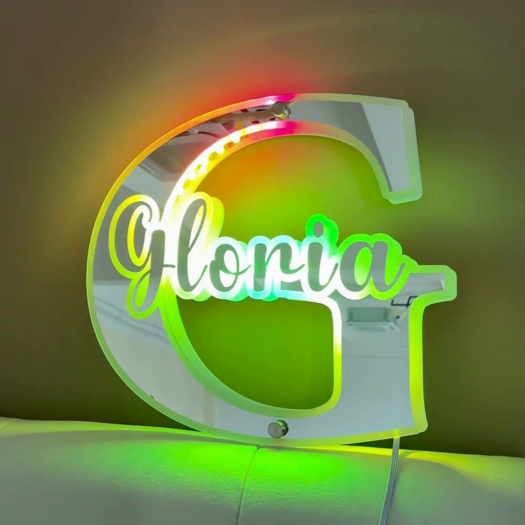 Personalized Alphabet Mirror with Name - Customized Illuminated Name Mirror - Wall Art Light Up Mirror - Best Birthday, Anniversary and Christmas Gift for Family and Friends
