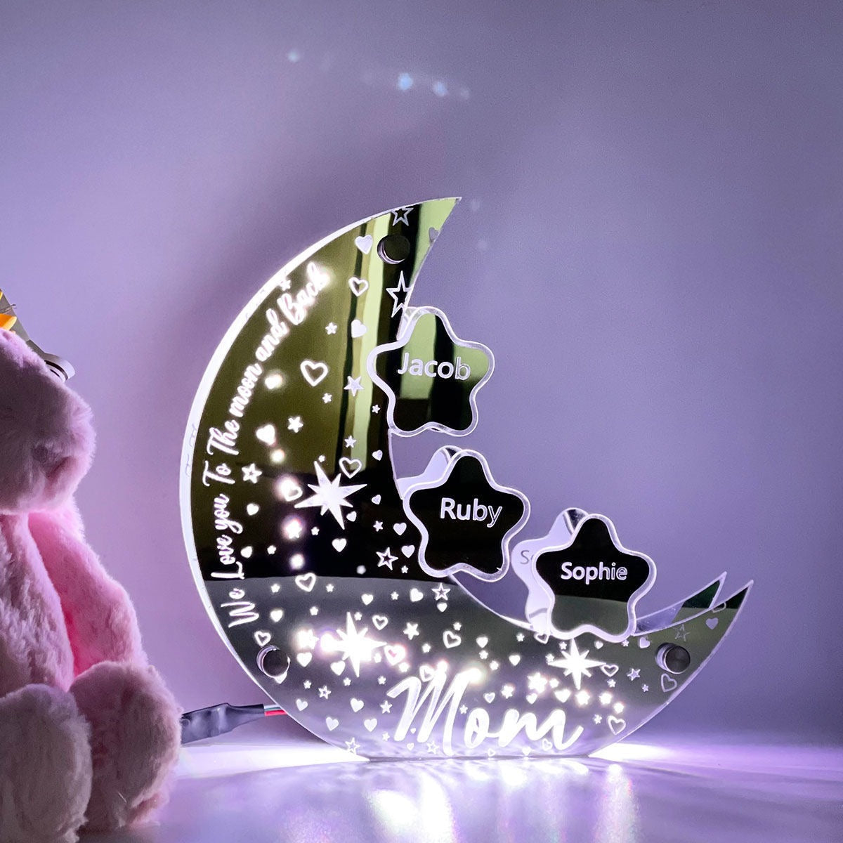 Personalized Celestial Moon Light - Custom Kid Names on The Night Light as Best Personalized Gift for Mother's Day, Family or Friends