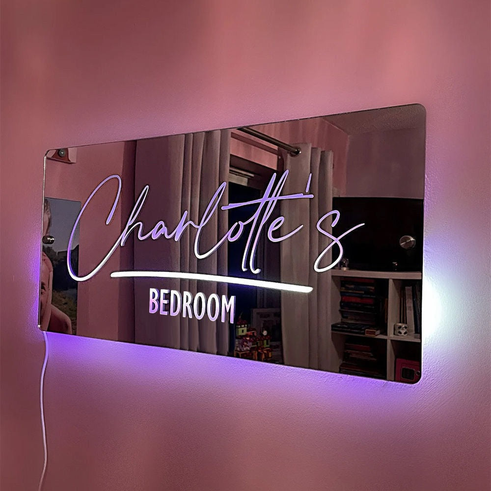 Personalized Name LED Neon Mirror | Custom Illuminated Name Mirror Sign | Cool Bedroom Decoration or Party Decoration