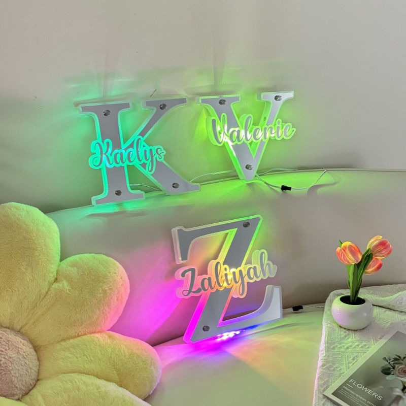 Personalized Alphabet Mirror with Name - Customized Illuminated Name Mirror - Wall Art Light Up Mirror - Best Birthday, Anniversary and Christmas Gift for Family and Friends