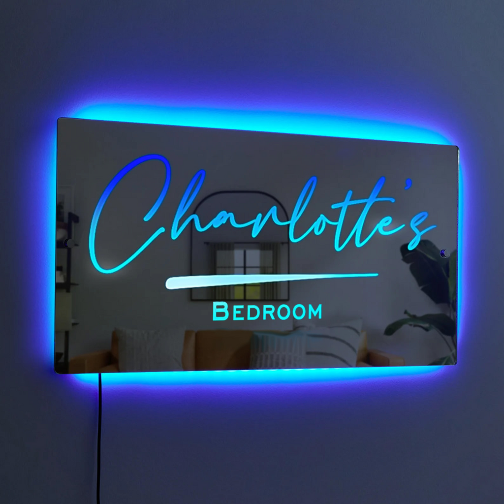 Personalized Name LED Neon Mirror | Custom Illuminated Name Mirror Sign | Cool Bedroom Decoration or Party Decoration
