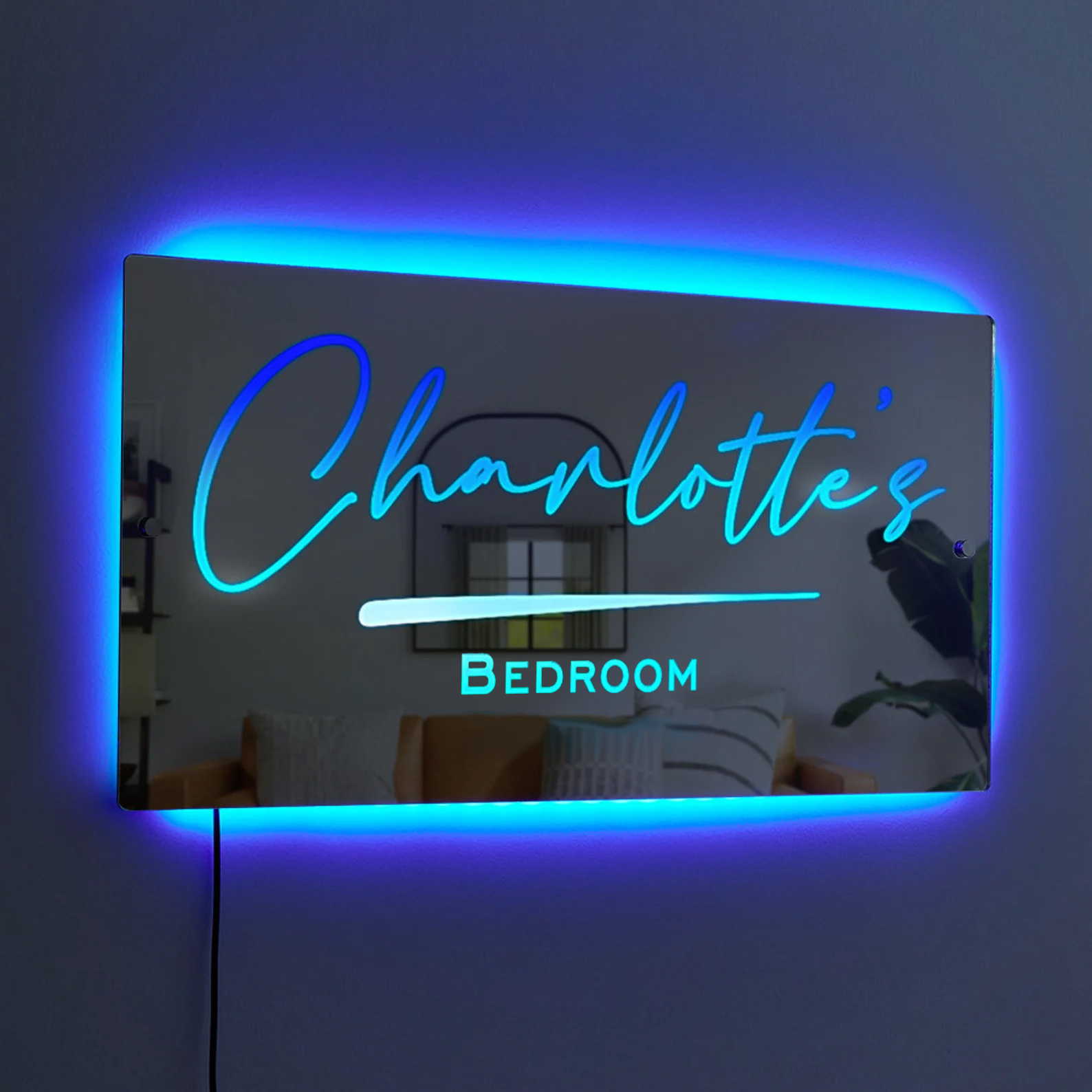 Personalized Name LED Neon Mirror | Custom Illuminated Name Mirror Sign | Cool Bedroom Decoration or Party Decoration