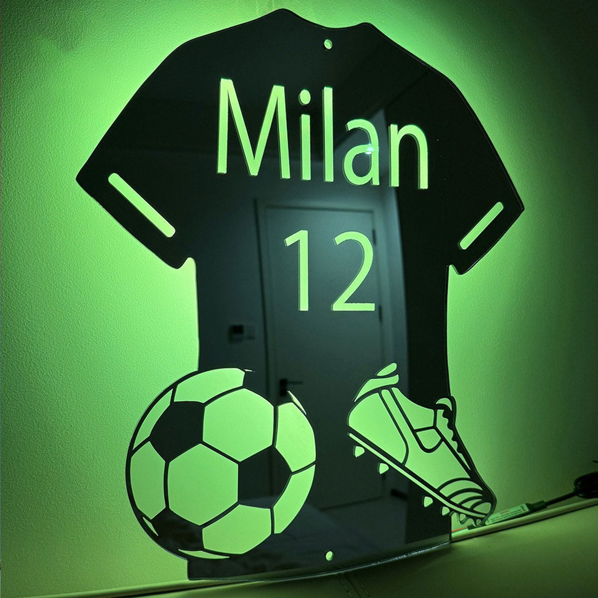 Personalized Football Jersey Mirror - Custom Illuminated Name Mirror Sign - Cool Bedroom Decoration or Party Decoration for Sports Lover