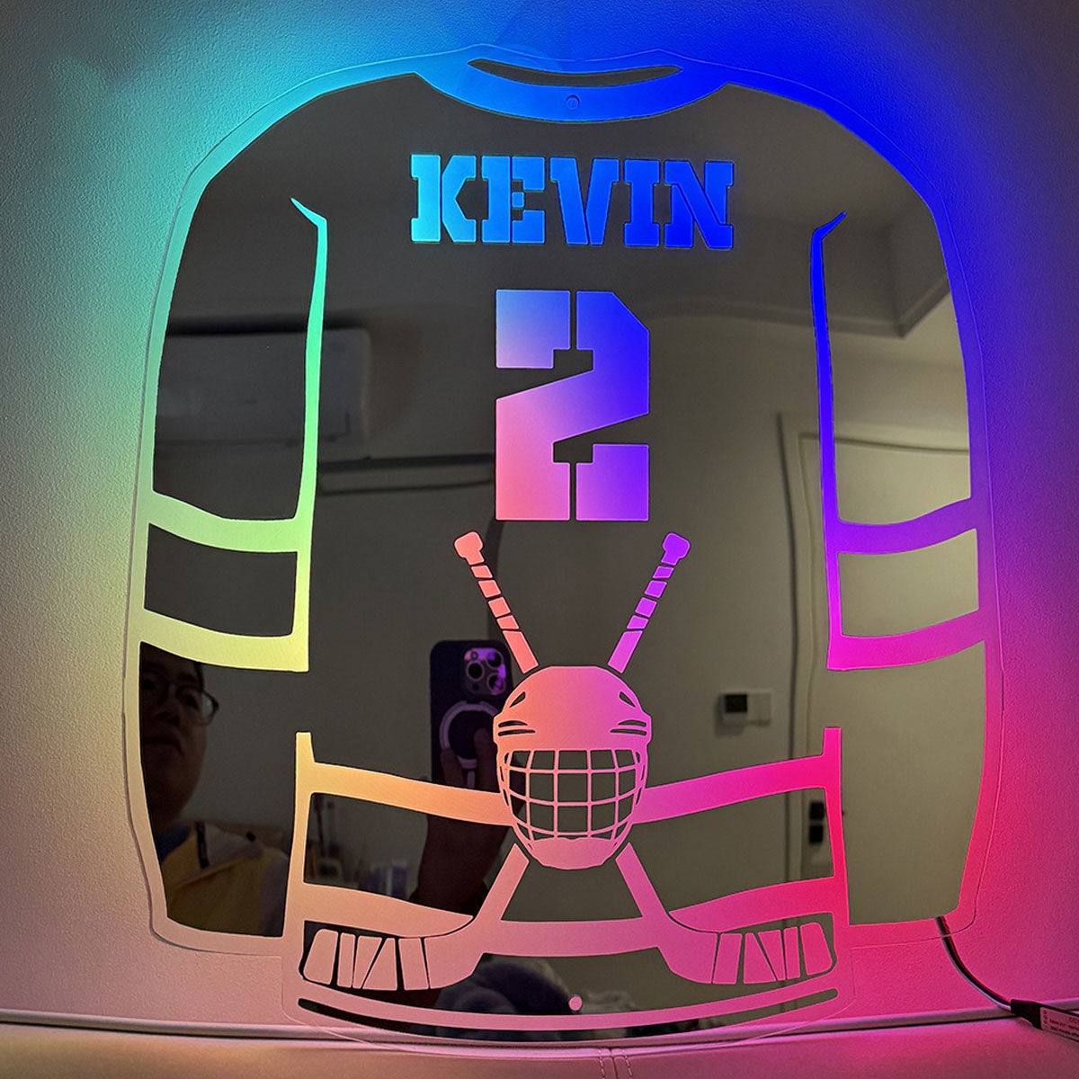 Personalized Ice Hockey Jersey Mirror - Custom Illuminated Name Mirror Sign - Cool Bedroom Decoration or Party Decoration for Sports Lover